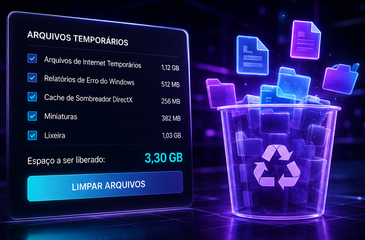 Visualização de arquivos temporários, cache, logs e programas acumulados no Windows